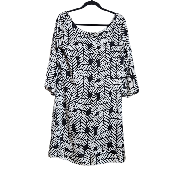 White House Black Market Silk Spandex Blend Shift Dress Lined Abstract sz Large - Picture 3 of 10